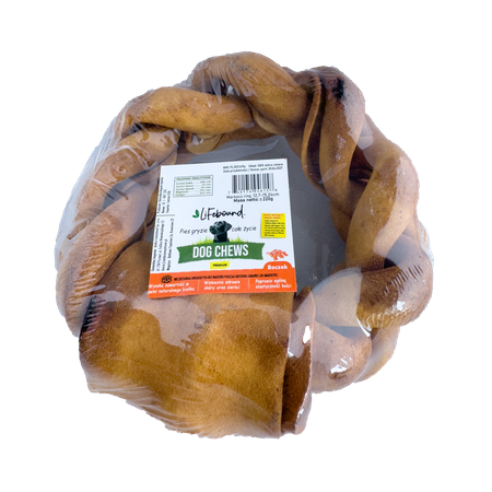 Natural dog chew, bacon flavored braid, size L, 1 piece.